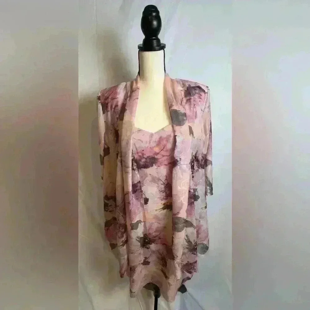 R&M Richards Pink Flower Embellished Lace Sheath Dress & Jacket (Size 18)
